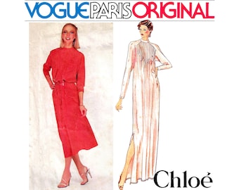 Vogue Paris Original 2162 1979 Chloé Pleated Dress Women's Size 10 Vintage Designer Sewing Pattern
