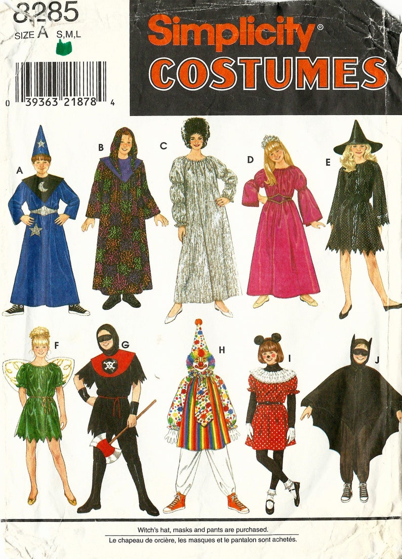 Simplicity 8285 1994 Children's Halloween Costumes Unisex Boys & Girls Sizes S M L Vintage Costume Sewing Pattern image 2