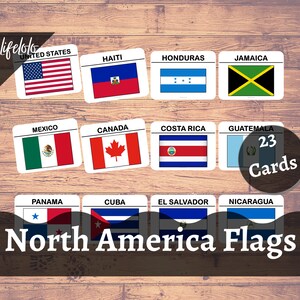 NORTH AMERICA FLAGS |  23 Flash Cards, Montessori Cards, Homeschooling, Kids printable, Montessori Printable, Printable Cards, Pdf printable