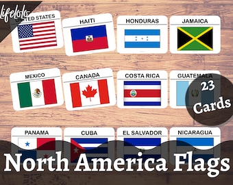 NORTH AMERICA FLAGS |  23 Flash Cards, Montessori Cards, Homeschooling, Kids printable, Montessori Printable, Printable Cards, Pdf printable