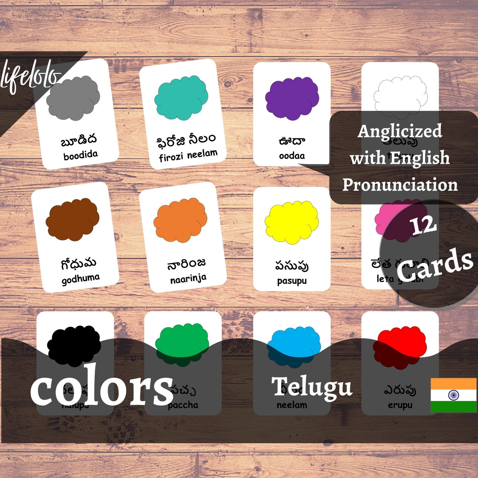 Colors TELUGU Version English Bilingual Cards 12 Telugu Etsy