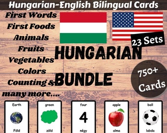 HUNGARIAN Flash Cards BUNDLE - Hungarian English Bilingual Cards | Hungarian Bundle | Homeschooling | Educational Material - Printable