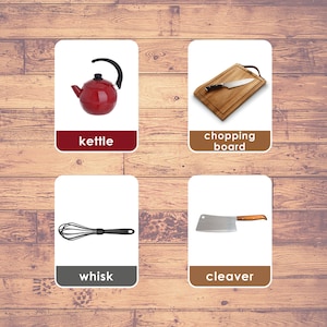 Utensílios de Cozinha (49 Cartas) - Flashcards | Montessoriano | Ensino em casa | Educacional | Cartões de três partes - download digital
