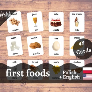 First Foods - POLNISCH, 48 polnische Flash-Karten, englische zweisprachige Karten, dreiteilige Karten, druckbare Karten, Homeschool, Babyspielzeug lernen