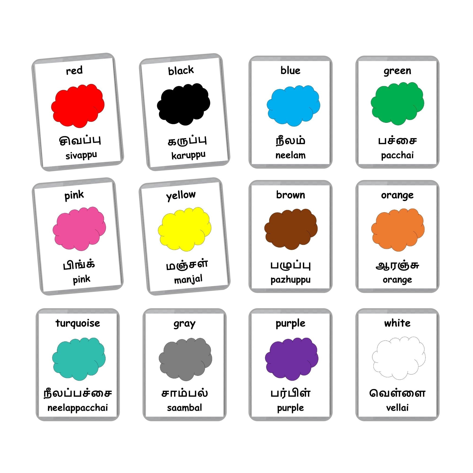 Tamil Flash Cards Printed Laminated Flashcards in Tamil and Etsy