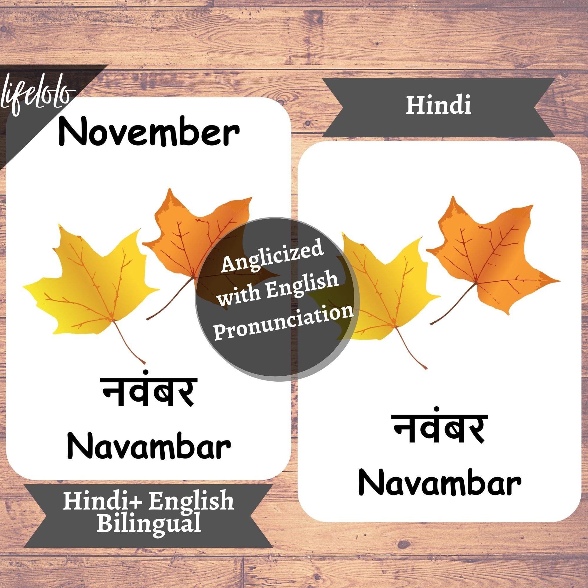 Months of the Year HINDI Flash Cards, 12 Bilingual Cards, Montessori ...