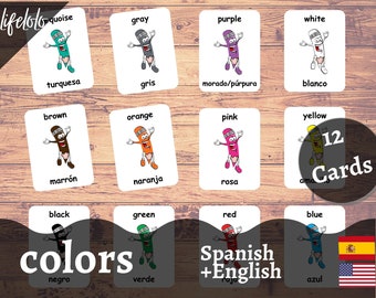 Colors SPANISH Version - English Bilingual Cards | 12 Spanish Flash Cards | Homeschooling | Montessori | Three Part Cards - Printable