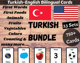 TURKISH Flash Cards BUNDLE - Turkish English Bilingual Cards | Turkish Bundle | Homeschooling | Educational Material - Download Printable