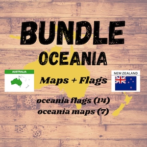 Ozeanien Karten & Flaggen BUNDLE, Lernkarten, Montessori Karten, dreiteilige Karten, Homeschooling, Lernkarten, Kinder druckbare Karten, druckbare Karten