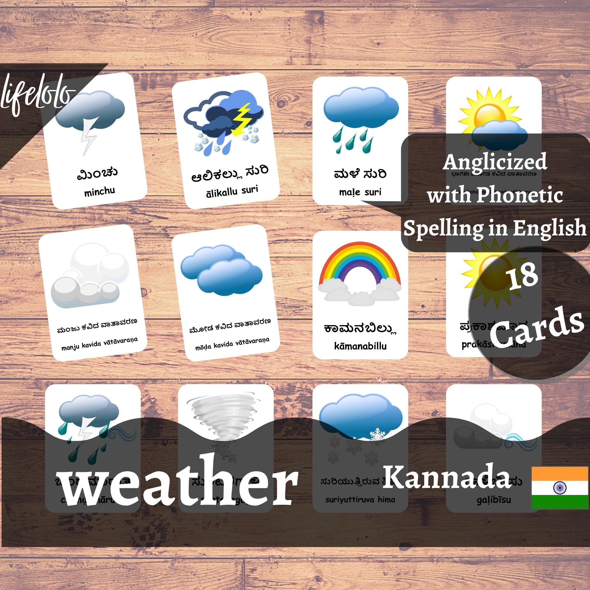 Weather Cards in KANNADA | Kannada Flash Cards | English Bilingual Cards |  Montessori Material | Flash Cards Toys - Printable Download - Etsy, image size:2000x2000