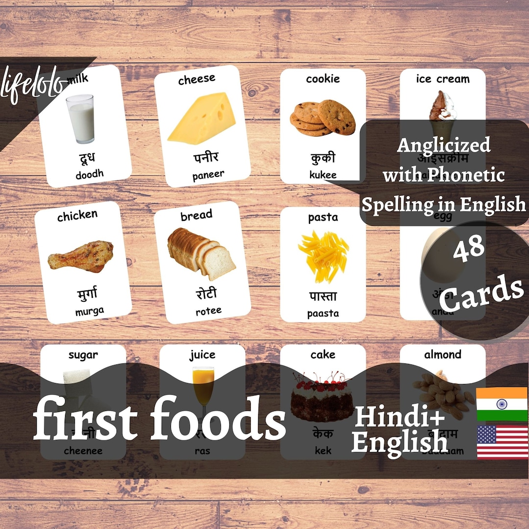 Buy First Foods - HINDI, 48 Hindi Flash Cards, English Bilingual Cards ...