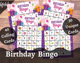 Happy Birthday Bingo Game, Birthday Games, Bingo Cards for Kids Birthday, Virtual Birthday Party games, Birthday Printable PDF, Family games