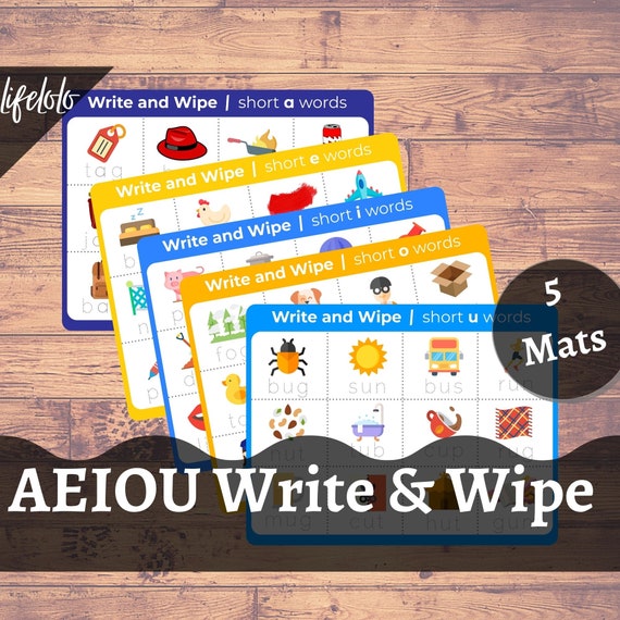 A E I O U Short CVC Words - Write & Wipe Mat | Language Writing Skills | Homeschool Writing | Short Vowel Words | Instant Download Printable