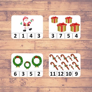 Christmas Counting - Clip Counting Cards | Math | Montessori | Homeschooling (20 Cards) - Digital Download