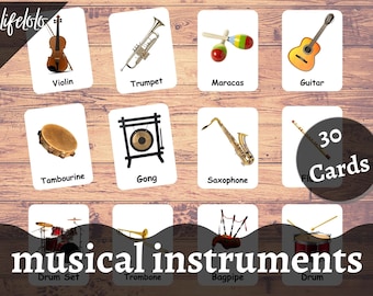 Musical Instruments (30 Cards) - Flashcards | Montessori | Homeschooling | Educational | Three-Part Cards - Digital Download