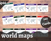 WORLD MAP, Flash Cards, Montessori Material, Map of the World, Montessori Cards, Kids Printable, 3 Part Card, Kids Map, Montessori Printable
