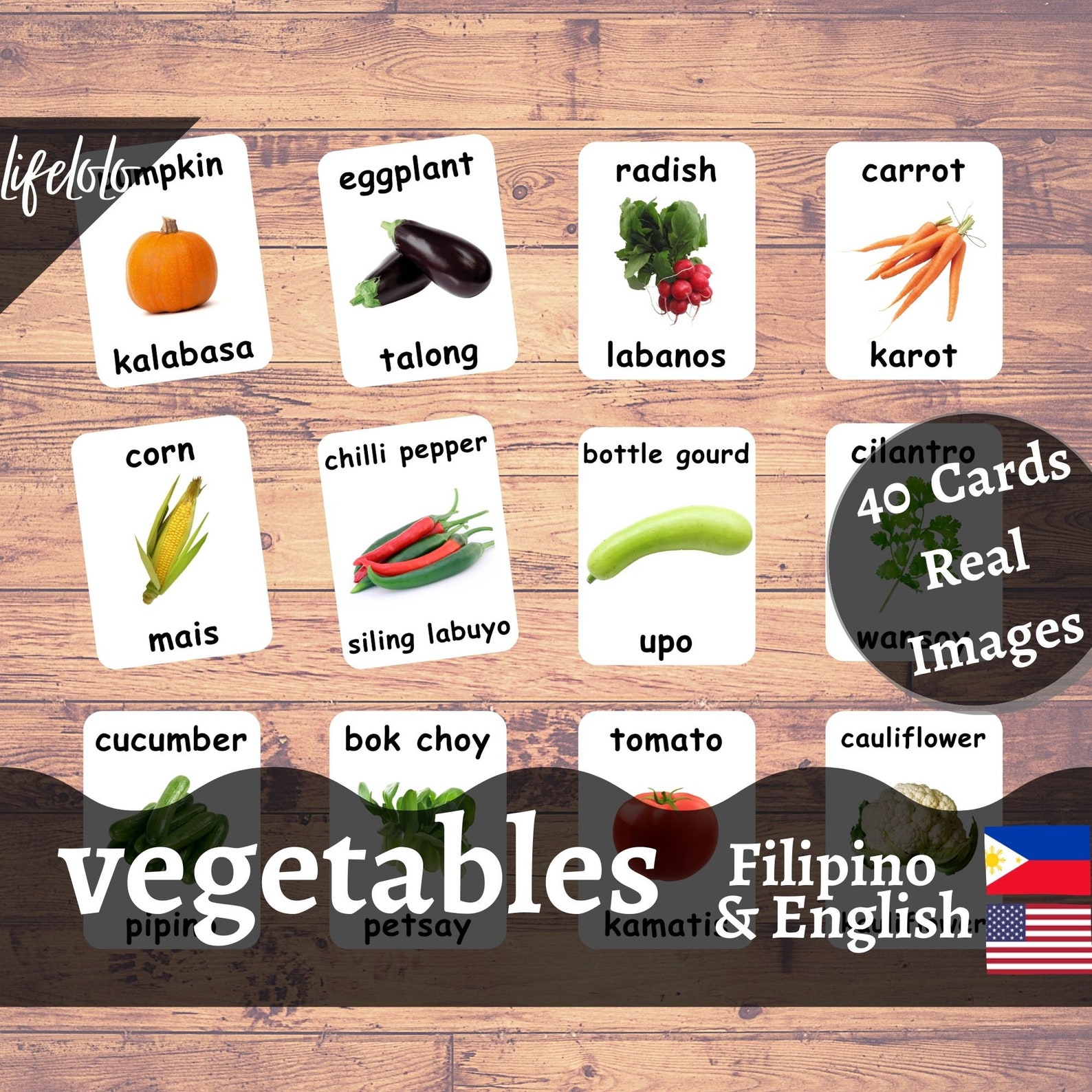 Filipino Vegetables Flash Cards English Bilingual Cards Etsy