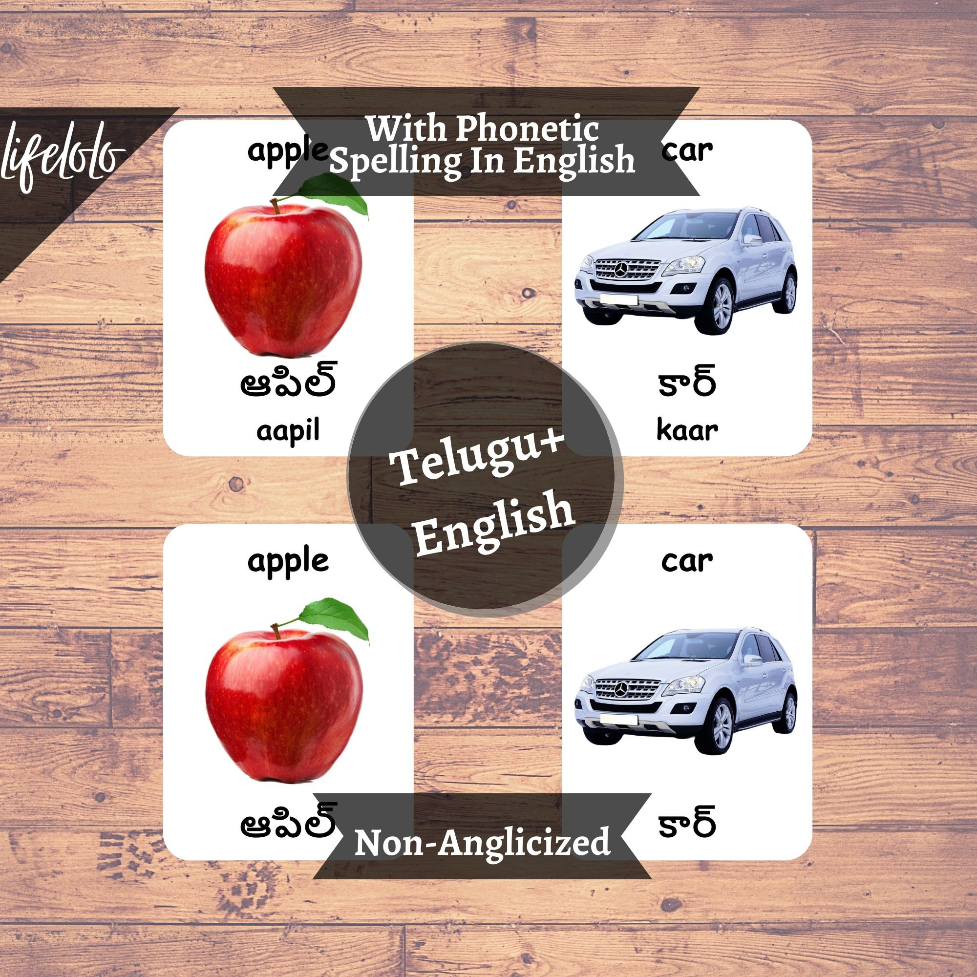 First Words TELUGU Version English Bilingual Cards 48 