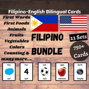 FILIPIJNSe Flash Cards BUNDLE - Tagalog Engels Tweetalige Kaarten | Filipijnse bundel | | voor thuisonderwijs Educatief materiaal - Download printbaar