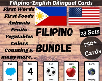 FILIPINO Karten BUNDLE - Tagalog Englisch Zweisprachige Karten | Philippinische Bündel | Homeschooling | Lehrmaterial - Download Printable