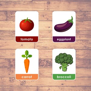 Verduras - Dibujos animados (32 tarjetas) - Tarjetas didácticas / Montessori / Educación en el hogar / Educativas / Tarjetas de tres partes - Descarga digital