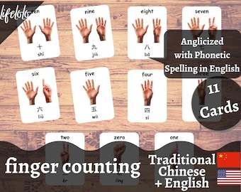 CHINESE (Traditional) Numbers, Counting Flashcards, Learn Chinese, Montessori Counting, Math Games, Counting Cards, Finger Counting