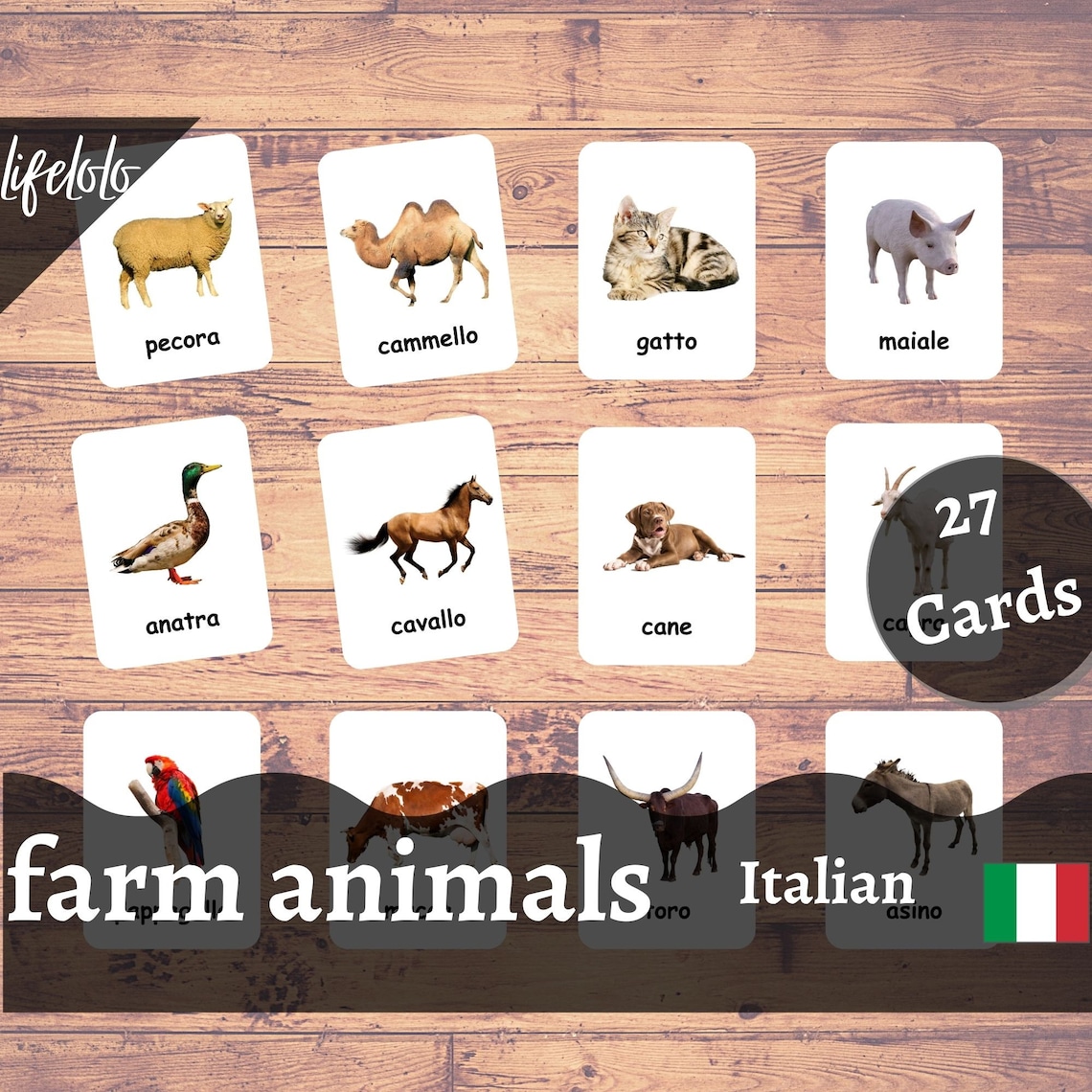 Farm Animals ITALIAN English Bilingual Cards 27 Italian - Etsy
