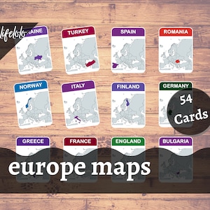 EUROPA Karten Flash-Karten, 54 Nomenklatur-Karten, Montessori-Materialien, druckbare Kinder, druckbare Karten, dreiteilige Karte, Montessori-Druckvorlage
