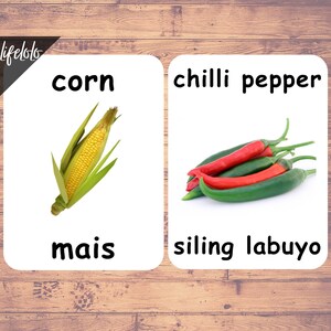 Filipino Vegetables Flash Cards, English Bilingual Cards, Tagalog ...