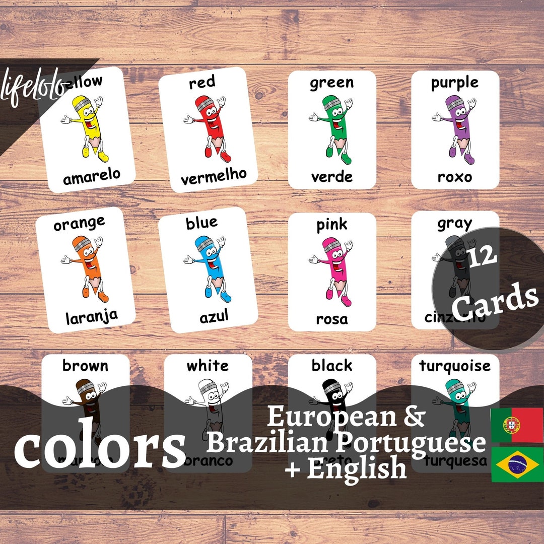Colors PORTUGUESE Version - English Bilingual Cards | 12 Portuguese ...