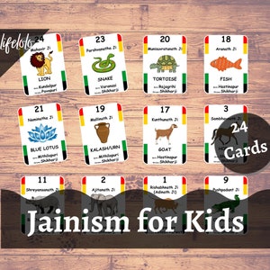 Jainism For Kids (24 Cards) - Flashcards | Montessori | Homeschooling | Educational | Digambar, Shwetambar | Puzzle - Digital Download