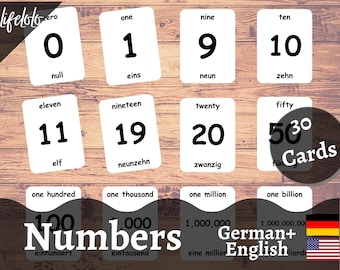 Numbers in German (30 Cards) - German Flash Cards | Montessori Math | Bilingual | Homeschooling | Educational - Digital Download