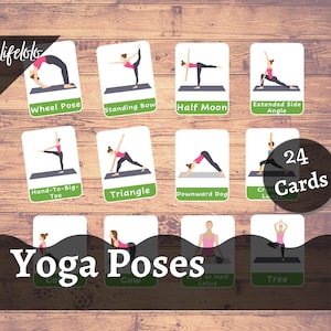Yogahoudingen | Flitskaarten | 24 Montessorikaarten | Yoga Asana's | Thuisonderwijs | Educatief | Driedelige kaarten, afdrukbare kaarten, yogahouding