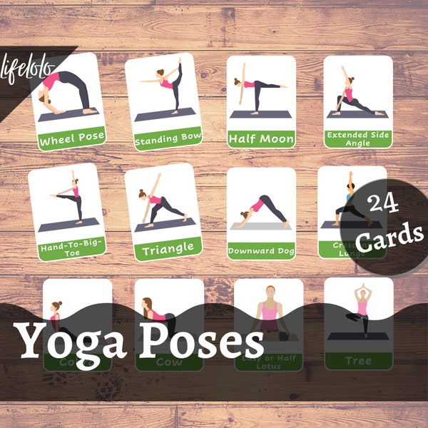 Yoga Poses | Flash Cards | 24 Montessori Cards | Yoga Asanas | Homeschooling | Educational | Three Part Cards, Printable Cards, Yoga Posture