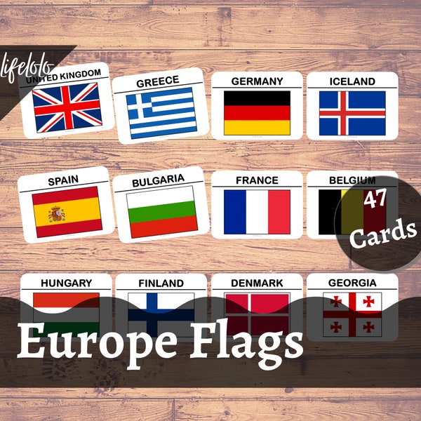 Europe Flags Flash Cards, 47 Nomenclature Cards, Montessori Materials, Kids printable, Montessori Printable, Printable Cards, Pdf printable