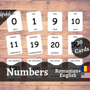 Numeri in rumeno (30 carte) - Schede Flash rumene / Matematica Montessori / Bilingue / Homeschooling / Educativo - Download digitale