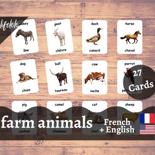 Farm Animals FRENCH English Bilingual Cards 27 French - Etsy Denmark