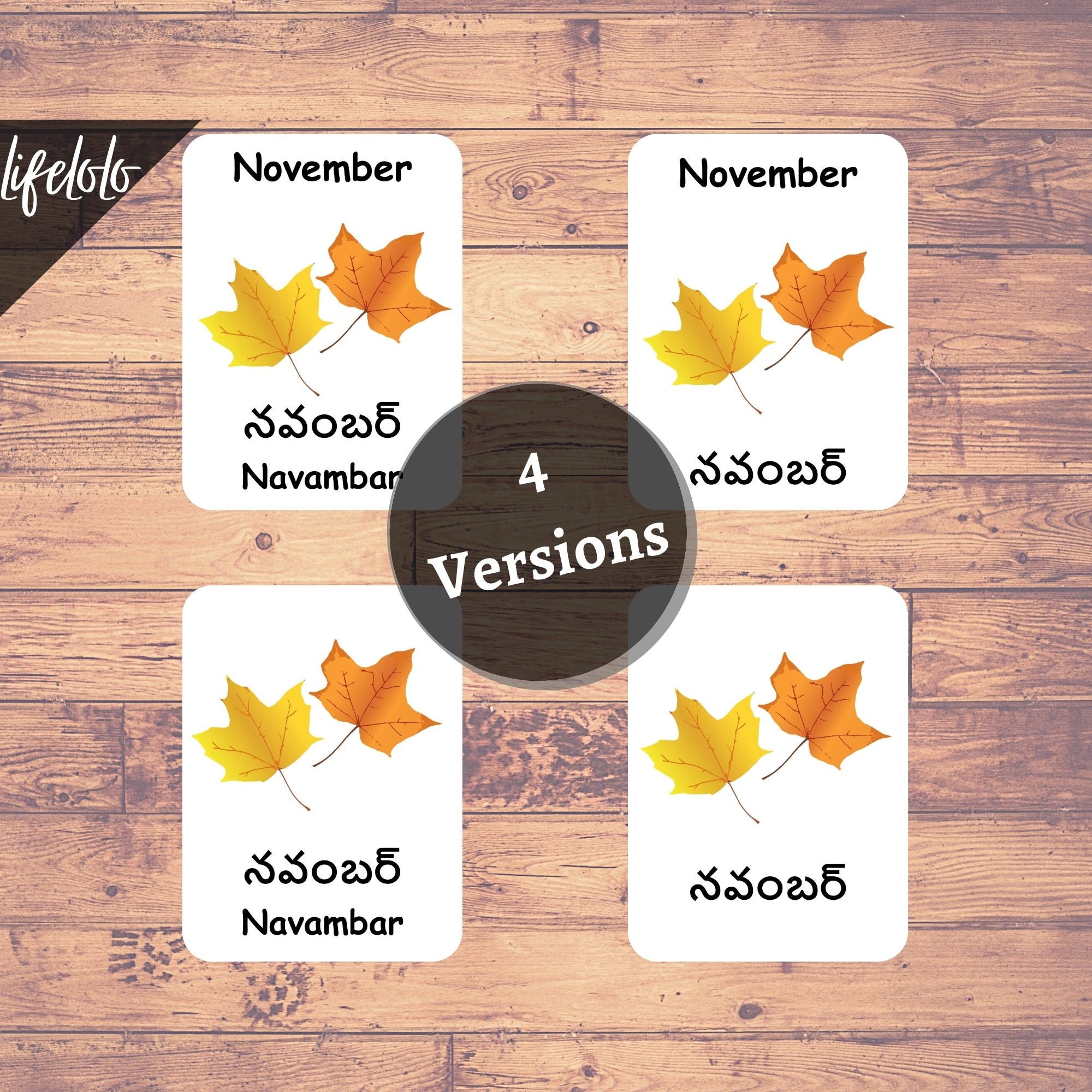Months of the Year TELUGU Flash Cards, 12 Bilingual Cards, Montessori ...