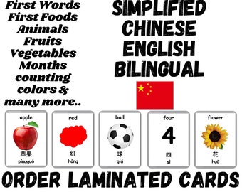 Simplified Chinese Flash Cards, Printed Laminated Flashcards in Simplified Chinese, Bilingual Cards with English Pronunciations