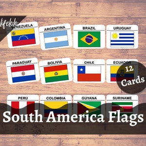 DRAPEAUX D'AMÉRIQUE DU SUD | 12 Flash Cards, Montessori Cards, Homeschooling, Kids imprimable, Montessori Printable, Printable Cards, Pdf imprimable