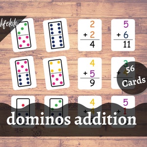 Dominos Mathe Flashcards, Addierkarten, Addieren lernen, Montessori Zählen, Mathe Spiele, Zählkarten, druckbare Spiele, Dominos Spiel
