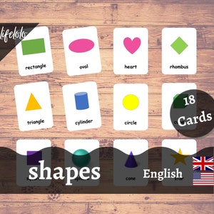 Formes géométriques 2D - Cartes flash | 18 cartes Montessori | École à la maison | Cartes en trois parties | Flashcards imprimables