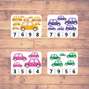 Auto's tellen - Cliptelkaarten | Wiskunde | Montessori | Thuisonderwijs (20 kaarten) - Digitale download