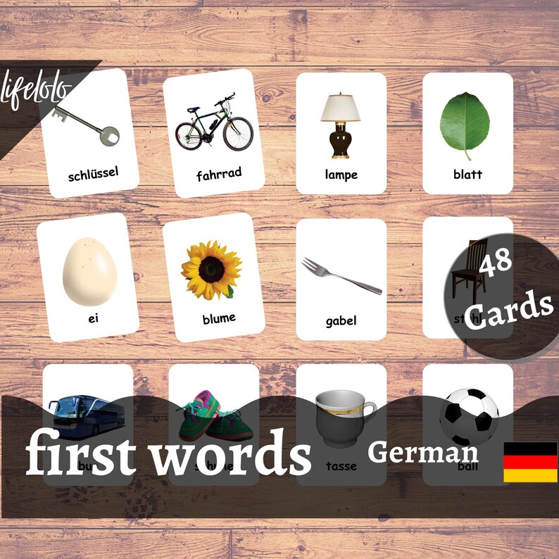 First Words GERMAN Version - English Bilingual Cards | 48 German Flash ...