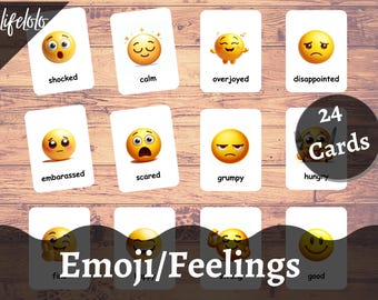 Emotion Emoji FlashCards for Kids and Teens, Teach Feelings & Actions, Montessori Material, Homeschooling, Digital Download, Printable Cards