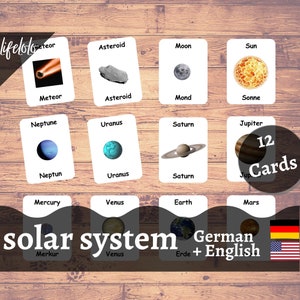 Système Solaire - Cartes Flash Allemandes | Cartes Montessori | Allemand imprimable | Imprimable Montessori | Cartes en 3 parties, planètes imprimables