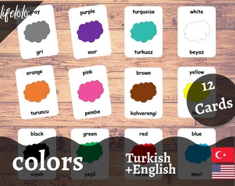 Colors TURKISH Version | English Bilingual Cards | Flash Cards | Homeschooling | Montessori | Three-Part Cards - Instant Printable