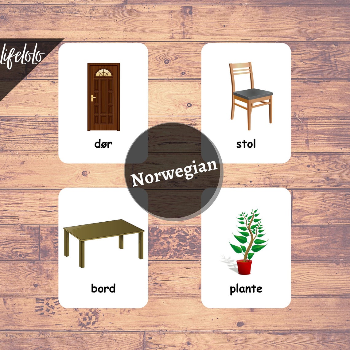 Household Items Norwegian Flash Cards, English Bilingual Cards ...