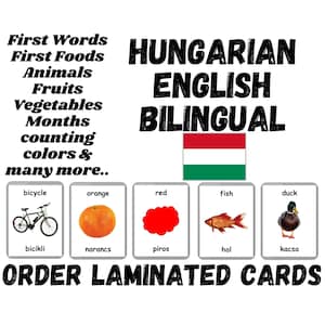 Hungarian Laminated Flash Cards | Handmade Flash Cards | Laminated Three Part Cards | Bilingual - English & Hungarian