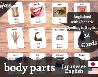 Body Parts (Real) | JAPANESE | English Bilingual Cards | 24 Japanese Flash Cards | Montessori Materials | Homeschooling - Printable Download